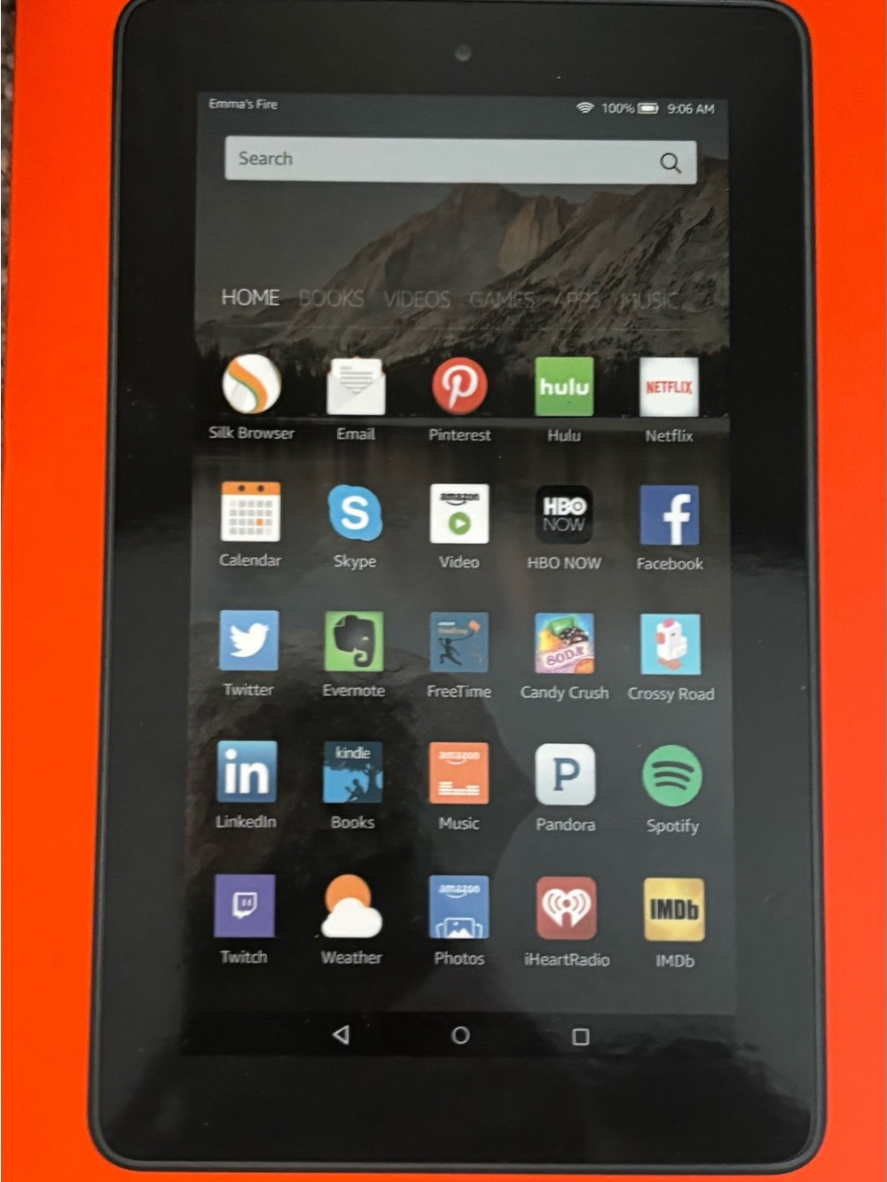Amazon Fire Tablet in Black with Orange Packaging